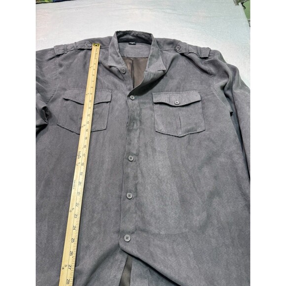 Trust Mens Casual Suede Shirt Size Xl Button Up Long Sleeve Brown Pocket Gray - Picture 2 of 7